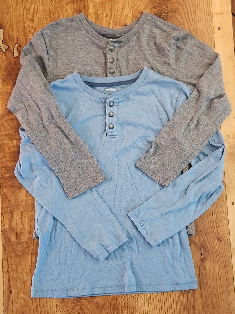 Sonoma Henleys 2 Long-Sleeve Shirts - Blue & Gray Boys Medium 10/12 New